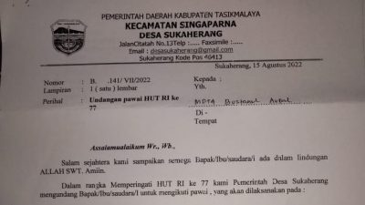 Undangan Pawai HUT RI ke-77 (17 Agustus 2022) dari Desa Sukaherang Singaparna Tasikmalaya